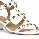 Saint Angela White Patent Leather Metal Studded Block Heels