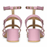 Saint Angela Lilac Leather Metal Studded Block Heels