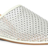 Saint Elira Strass Embellished White Mesh & Leather Flats