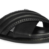Saint Reya Padded Cross Strap Black Leather Flats