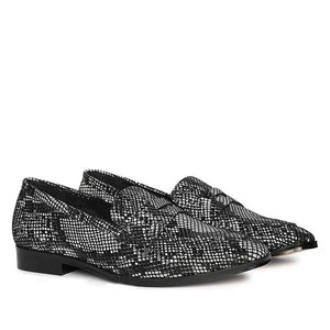 Saint Ellis White and Black Snake Print Leather Loafers.
