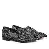 Saint Ellis White and Black Snake Print Leather Loafers.
