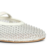 Saint Zoey Strass Embellished White Leather Flats