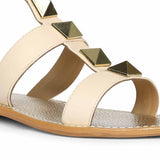 Saint Ida Metal Studded Ivory Leather Sandals