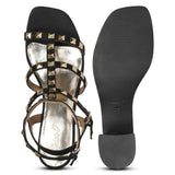 Saint Angela Gold Metal Double Buckle Block Heels