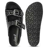 Saint Heidi Silver Strass Black Leather Flats