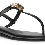 Saint Elara Stone Embellished Black Leather Sandals