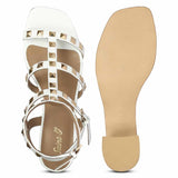 Saint Angela White Patent Leather Metal Studded Block Heels