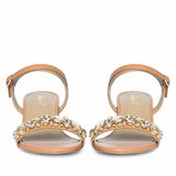 Saint Ella Stones Embellished Tan Leather Block Heels