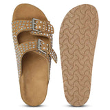 Saint Heidi Silver Strass Beige Leather Flats