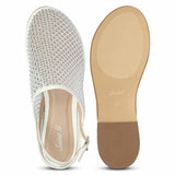 Saint Elira Strass Embellished White Mesh & Leather Flats