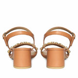 Saint Ella Stones Embellished Tan Leather Block Heels