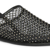 Saint Elira Strass Embellished Black Mesh & Leather Flats