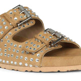 Saint Heidi Silver Strass Beige Leather Flats