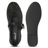 Saint Zoey Strass Embellished Black Leather Flats