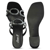 Saint Danica Strass-Embellished Black Leather Block Heels