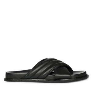 Saint Reya Padded Cross Strap Black Leather Flats