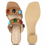 Saint Tahni Multi Stone Cuoio Leather Block Heels