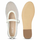 Saint Zoey Strass Embellished White Leather Flats