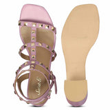 Saint Angela Lilac Leather Metal Studded Block Heels