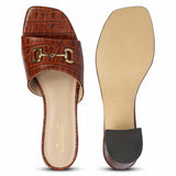 Saint Blair Brown Croc-embossed Leather Block Heels