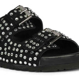 Saint Heidi Silver Strass Black Leather Flats