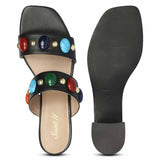 Saint Tahni Multi Stone Black Leather Block Heels