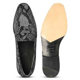 Saint Ellis White and Black Snake Print Leather Loafers.