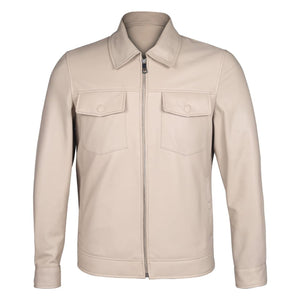Saint Ruben Off-White Leather Men's Jacket With Collars