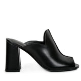 Amor Black Leather Block Heel Mules.