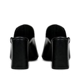 Amor Black Leather Block Heel Mules.