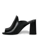 Amor Black Leather Block Heel Mules.