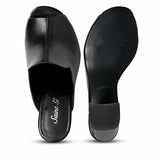 Amor Black Leather Block Heel Mules.