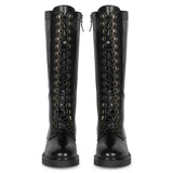 Saint Mercello Lace Up Black Leather High Tongue Tall Boots