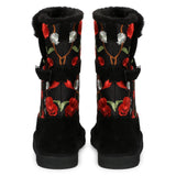 Saint Gloire Buckle Décor Boots - Floral Embroidery, Snug Fit, Fashionable Style