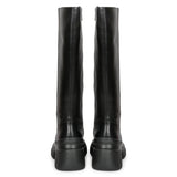 Eloïse Black Leather Lug Sole Long Boots