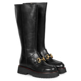 Saint Noble Horse Bit Décor Boots in Sleek Black Leather