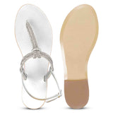 Saint Elsie Crystal Cord Silver Leather Flat Sandals