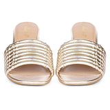 Bethany Strappy Platin Metallic Leather Block Heels