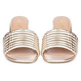 Saint Bethany Block Heels - Platinum Strappy Metallic Leather