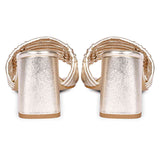 Saint Bethany Block Heels - Platinum Strappy Metallic Leather