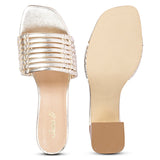 Bethany Strappy Platin Metallic Leather Block Heels