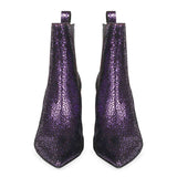 Purple leather kitten heel boots with a sleek and stylish design, perfect for adding a pop of color to your outfit