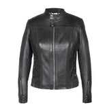 Classic Saint Amaya Black Leather Cafe Racer Jacket for women - Elevate your look with timeless elegance