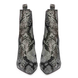 Chic snake print leather kitten heel boots for a stylish look. Perfect for any occasion. Elevate your style with these trendy boots
