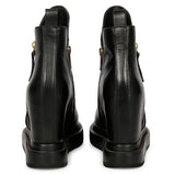 Black Leather Ankle Boots Featuring Stylish Wedge Heel Design