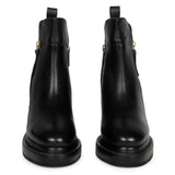 Black Leather Ankle Boots Featuring Stylish Wedge Heel Design