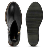 Black Leather Ankle Boots Featuring Stylish Wedge Heel Design