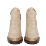 Saint Emily Beige Suede Wedge Boots - Stylish ankle boots with inner wedge heel in luxurious beige suede leather.