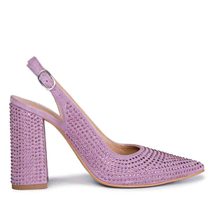 Lilac pumps featuring Saint Alyssa's signature crystals